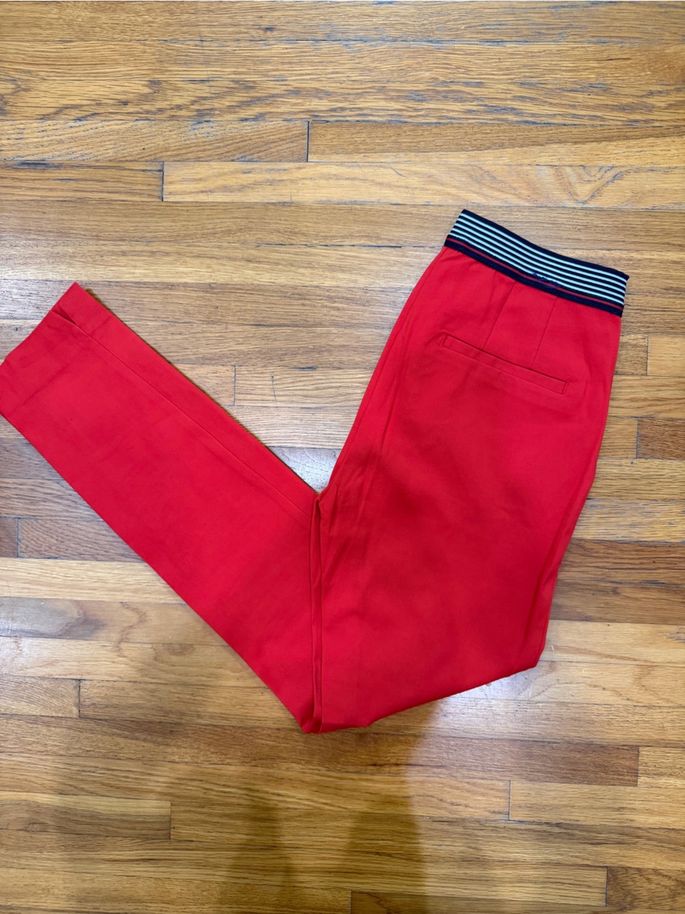 ZARA - Red Slim Ankle Pants with Striped Elastic Waistband - Size XS